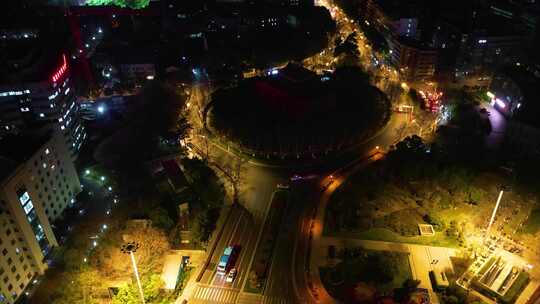 南京市市区马路车流夜景航拍延时