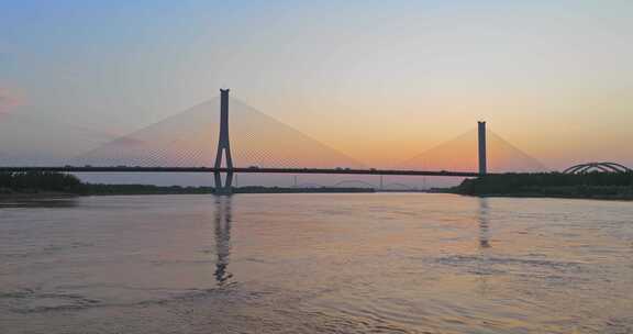 黄河大桥日出日落航拍