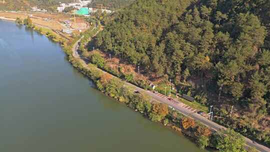 安徽省黄山市屯溪区新安江沿岸景色航拍