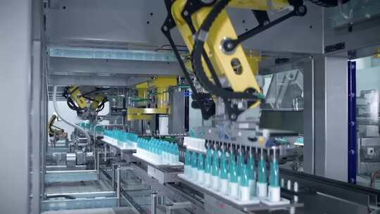 自动化机械臂化妆品生产线视频素材模板下载