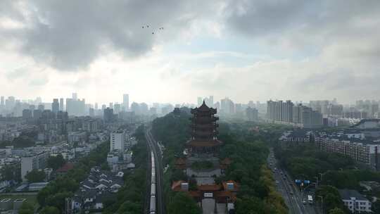 武汉黄鹤楼航拍城市风景地标武昌区建筑风光