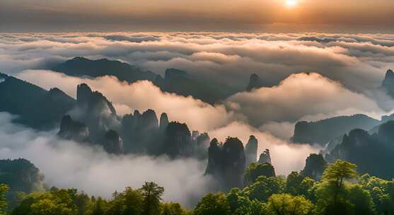 张家界山峰云海山脉日出风景云雾大自然奇峰