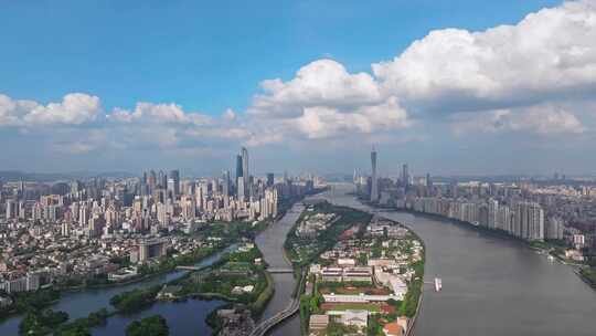 广州二沙岛珠江新城航拍视频素材模板下载