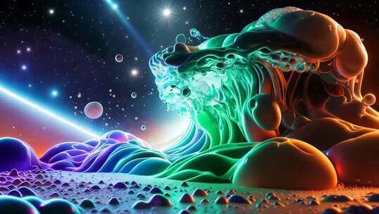 3D渲染抽象流体宇宙场景