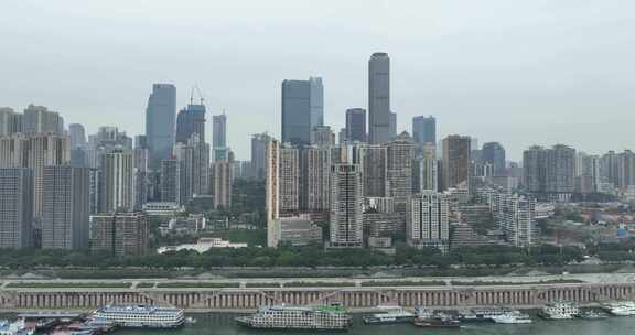 重庆渝中区航拍长江城市建筑阴天风光风景