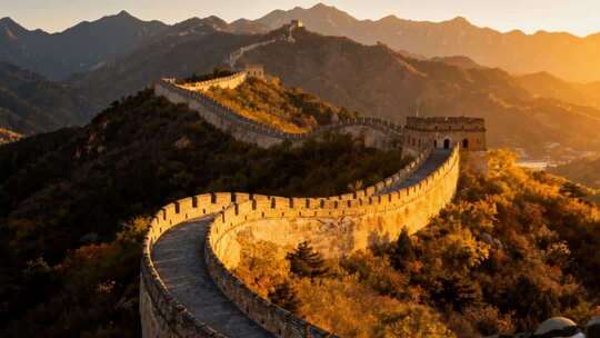 日出云海壮美长城航拍万里长城ai素材原创