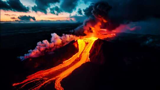 AI火山喷发火山爆发岩浆熔岩末日