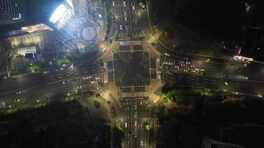 山东菏泽城市夜景交通车辆行驶航拍