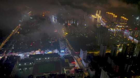 威宁新城区全景夜景灯光云雾