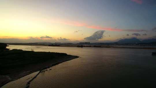 航拍闽江小岛果园茉莉花田沙洲湿地河汊白鹭