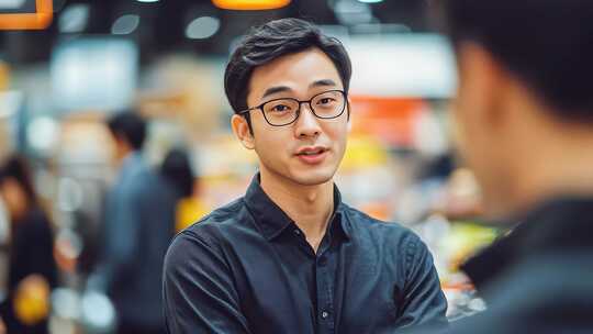 亚洲年轻商务人士在商业环境中专注倾听