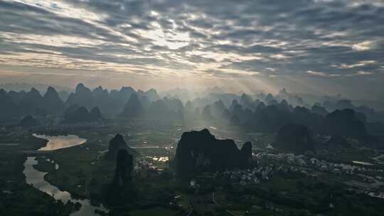 桂林山水城市鸟瞰全景