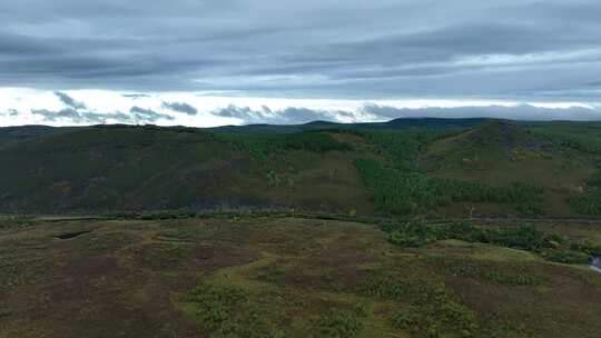 航拍森林大兴安岭秋季风景湿地风光