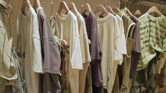服装店挂架上的各式儿童服装