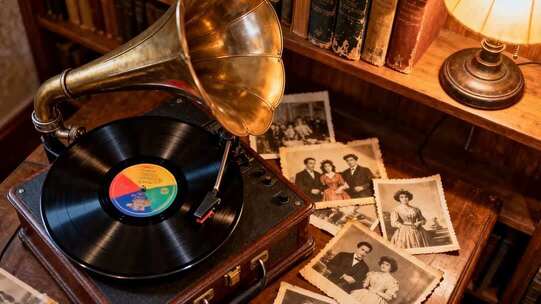 复古唱片机与老照片场景