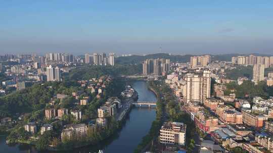 航拍四川自贡大景自贡城市建设