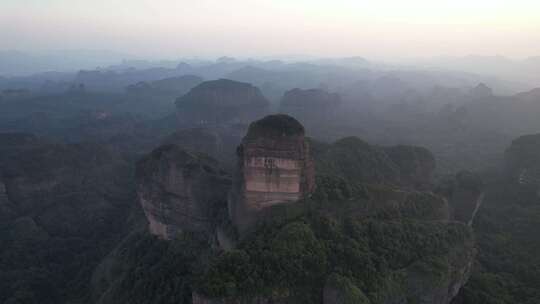 广东韶关丹霞山5A景区晚霞日落夕阳航拍