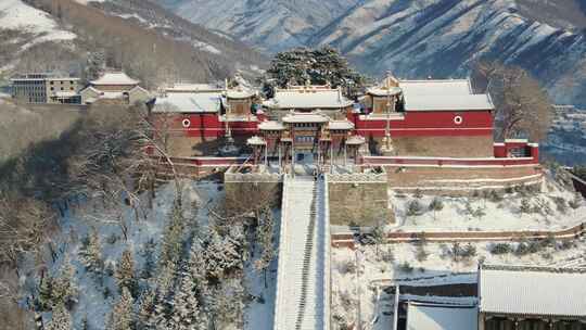 五台山菩萨顶航拍雪景