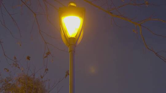 城市夜晚一盏孤独的路灯