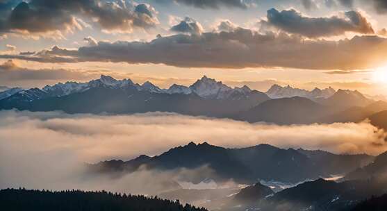 山峰阳光航拍云海日出延时雪山山脉意境风景