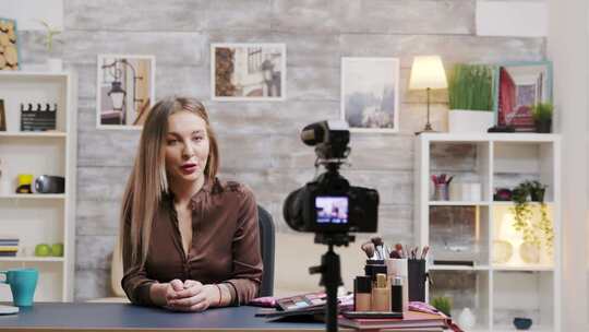 著名美容Vlogger录制关于护肤品的视频视频素材模板下载
