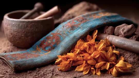 传统医药的静物展示与疗愈氛围营造