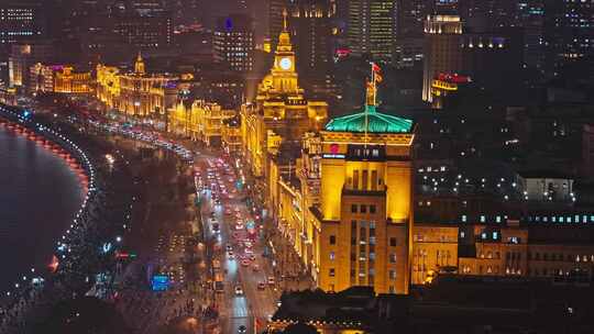 上海外滩陆家嘴夜景航拍