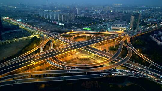 航拍上海中环线南北高架立交桥夜景