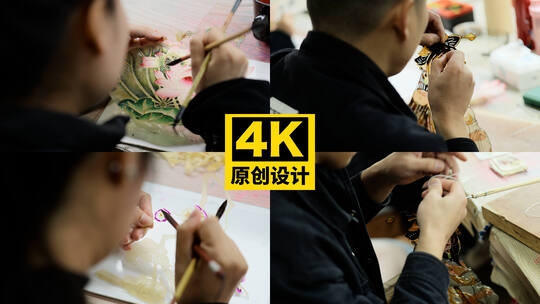 皮影匠人手工制作工艺品高清在线视频素材下载