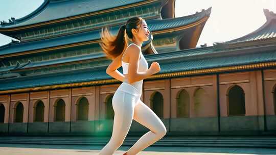 晨跑古都现代活力历史交融城市跑步古建筑运