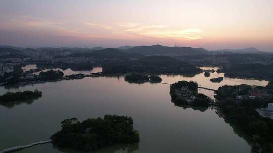 广东惠州西湖5A景区日落晚霞夕阳航拍