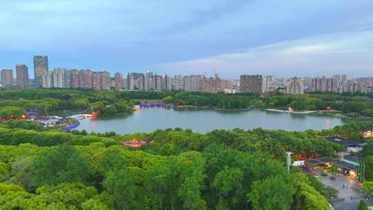 航拍上海浦东世纪公园全景