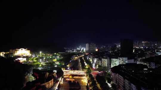 航拍广东云浮夜景云浮南山河夜景