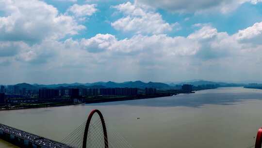 航拍杭州之江大桥延时摄影