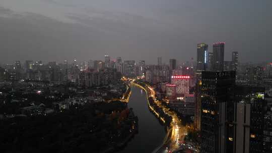 航拍成都夜景锦江区夜景