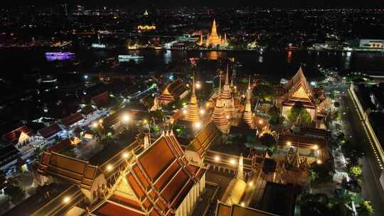 原创 泰国曼谷大皇宫卧佛寺城市航拍夜景