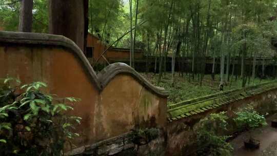 雨中的古寺园林雨中竹子视频素材模板下载