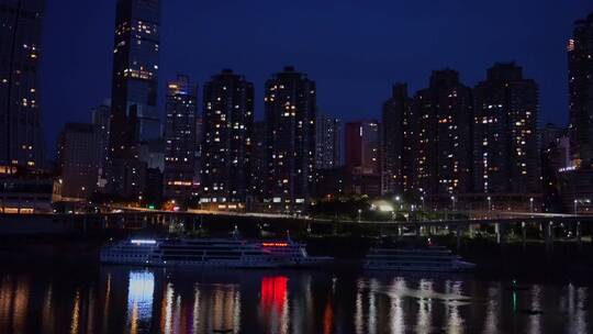 重庆城市夜景江面倒影