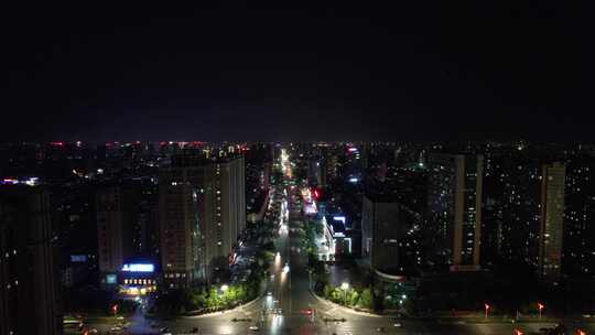 山东潍坊城市夜景交通航拍