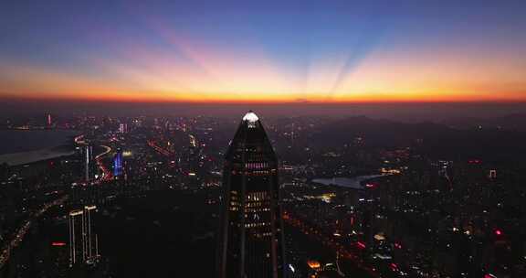 深圳福田CBD大湾区平安大厦夜景蓝调航拍