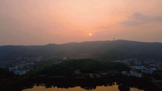 4K航拍长沙岳麓山景区日落