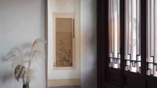 古画展开卷轴装裱展开中国风国画古装场景