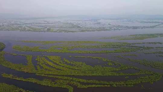 航拍饶河东安乌苏里江挠力河湿地风光