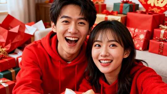 新年情侣温馨浪漫家庭家人春节人物