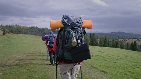 徒步旅行，山，自然，朋友