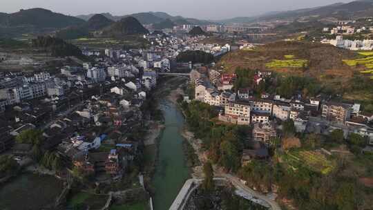 湖南湘西芙蓉镇航拍古镇古建筑风光