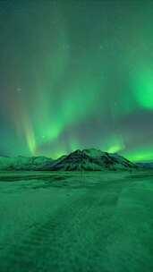 冰岛冬季冰湖斯奈山半岛极光延时