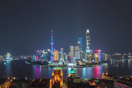 上海外滩陆家嘴夜景延时摄影