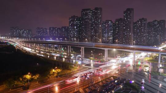 城市夜景车流航拍延时4k