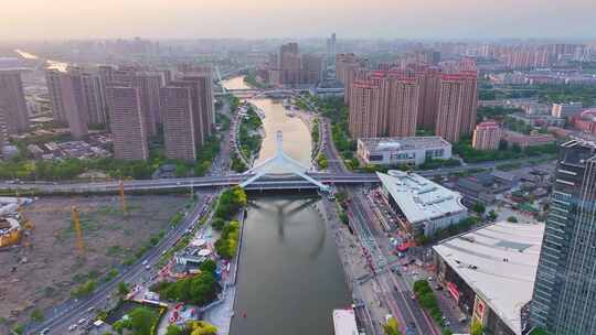 天津之眼摩天轮航拍红桥区城市地标风景风光